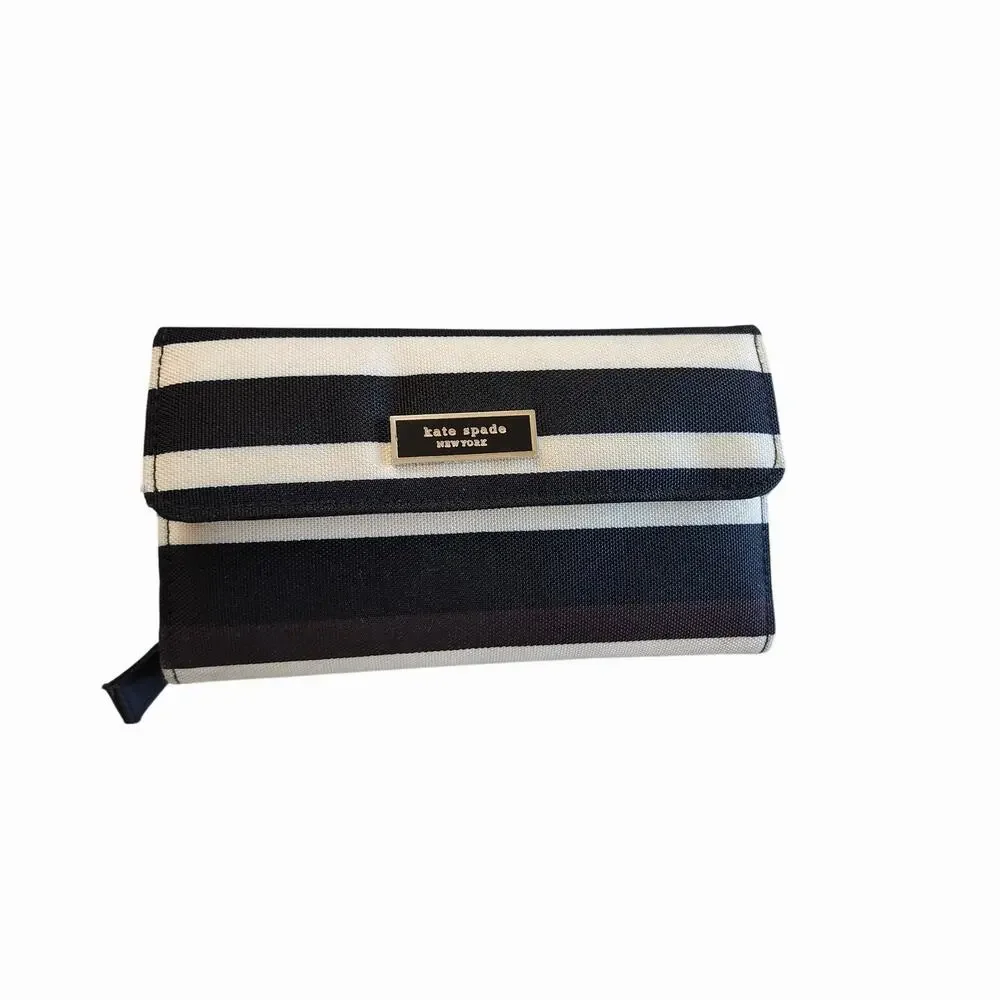 Vintage Kate Spade Wallet Zip Around Stripped Classic Black White Brown